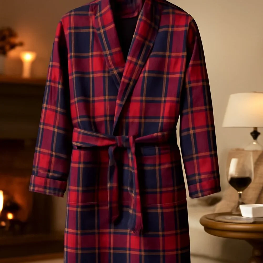 ✨ Luxe Plaid Perfection | Latuza 100% Cotton Red & Navy Lounge Robe
